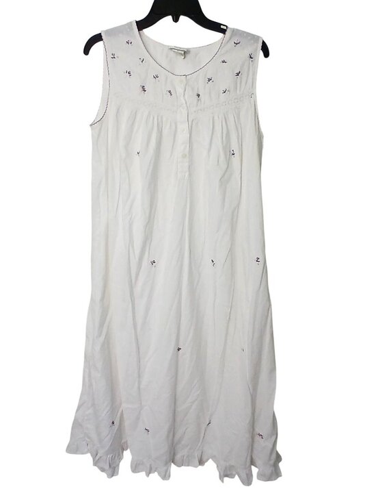 Amanda Stewart Other - Amanda Stewart Nightgown Sz L White Sleeveless Floral Embroidered Cotton #D-46